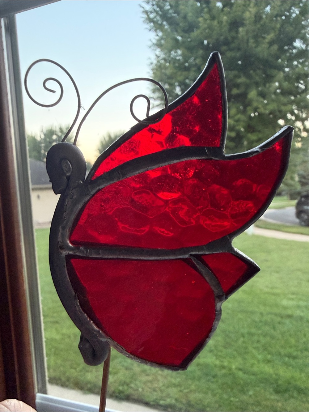 Red Stained Glass Butterfly Plant Stake